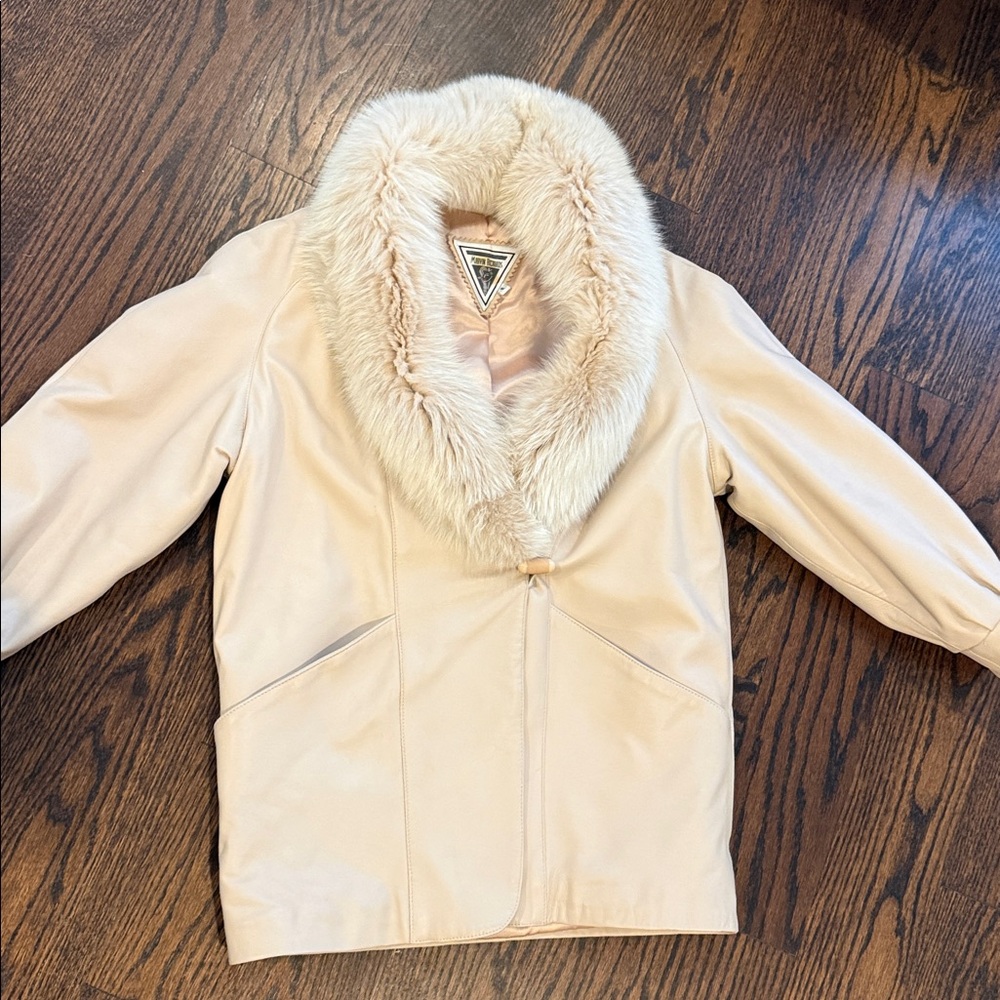 Marvin Richards vintage cream leather jacket white fox fur collar Size Small - Picture 5 of 9